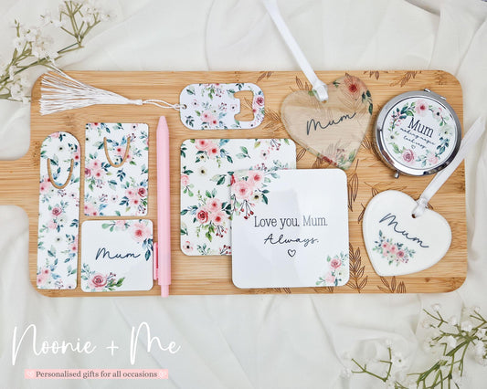 Mother’s Day Gift Box: Mum Keepsake Set, Floral Coaster, Bookmark & Heart Ornament, Mother’s Day Gift